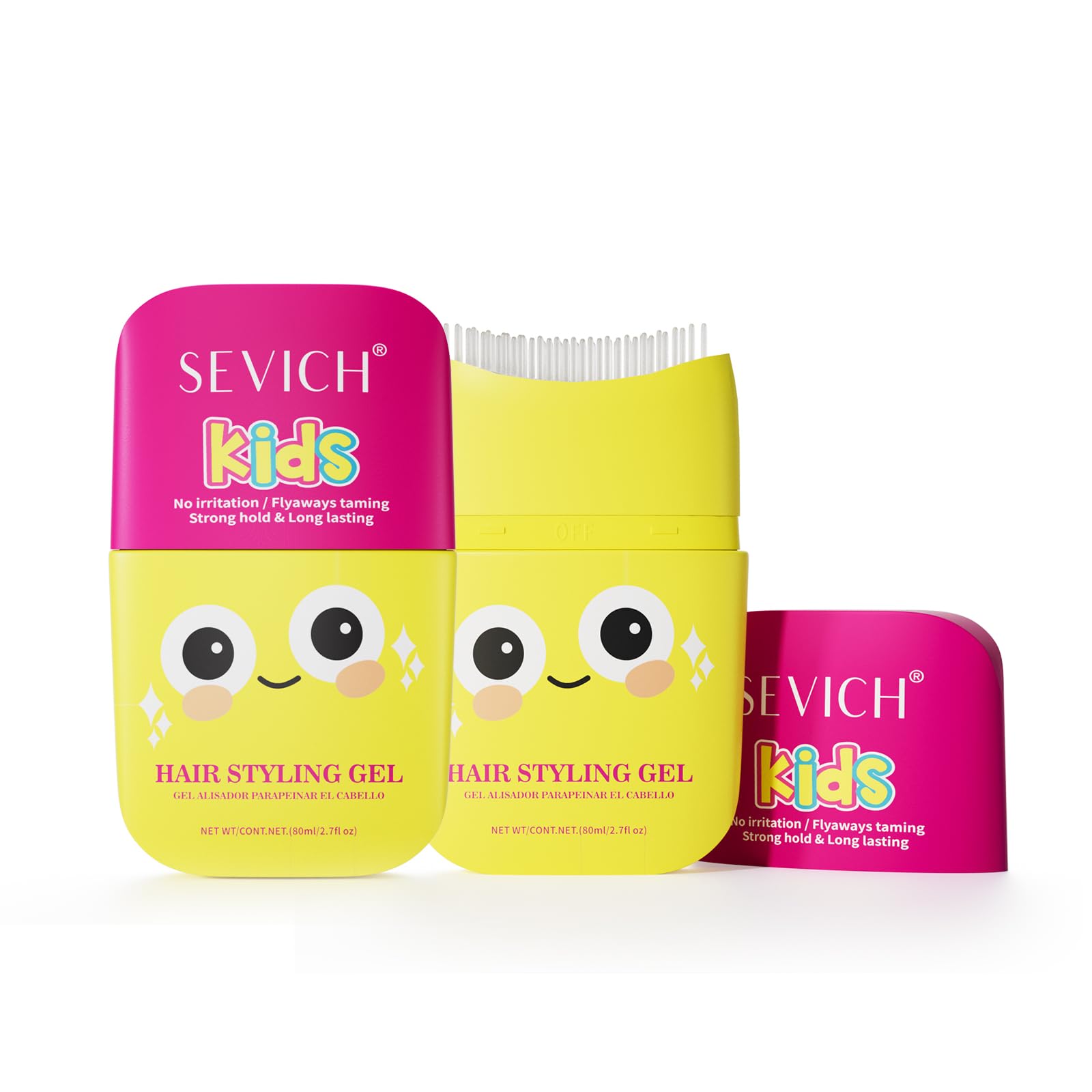 SEVICH Kids Hair Gel for Girls & Boys (Pack of 2) - Hair Finishing Stick Styling Gel for Kids, Plant-Based Formula with Comb Design, Frizz Control & Easy Wash (Cartoon Bottle) 80ml