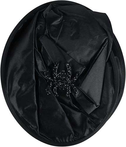 Miniatura 5 de Sombrero de bruja de Halloween para mujer, sombrero de mago plisado negro, sombrero de araña con colgante de murciélago para Halloween, fiesta de