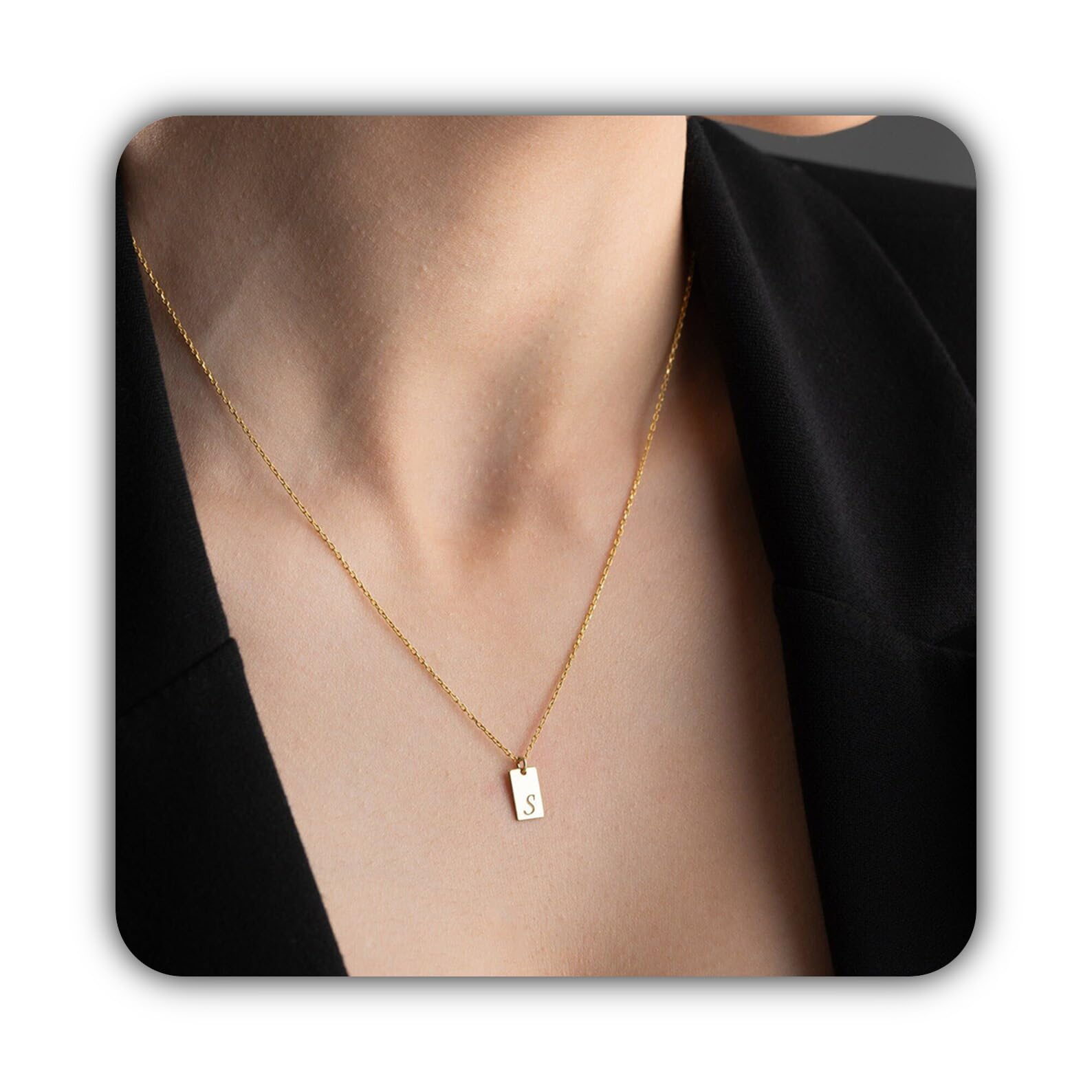 Personalizado inicial etiqueta collar delicado letra personalizado barra con iniciales para mamá Día de la Madre Navidad aniversario cumpleaños