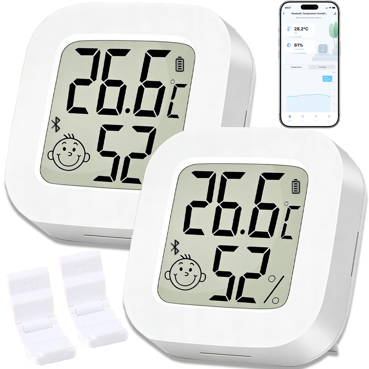 Termometr z higrometrem z Bluetooth, cyfrowy higrometr pokojowy, wskaźnik temperatury i zapisywanie danych w aplikacji Smart App, do szklarni dla niemowląt, garażu i biura