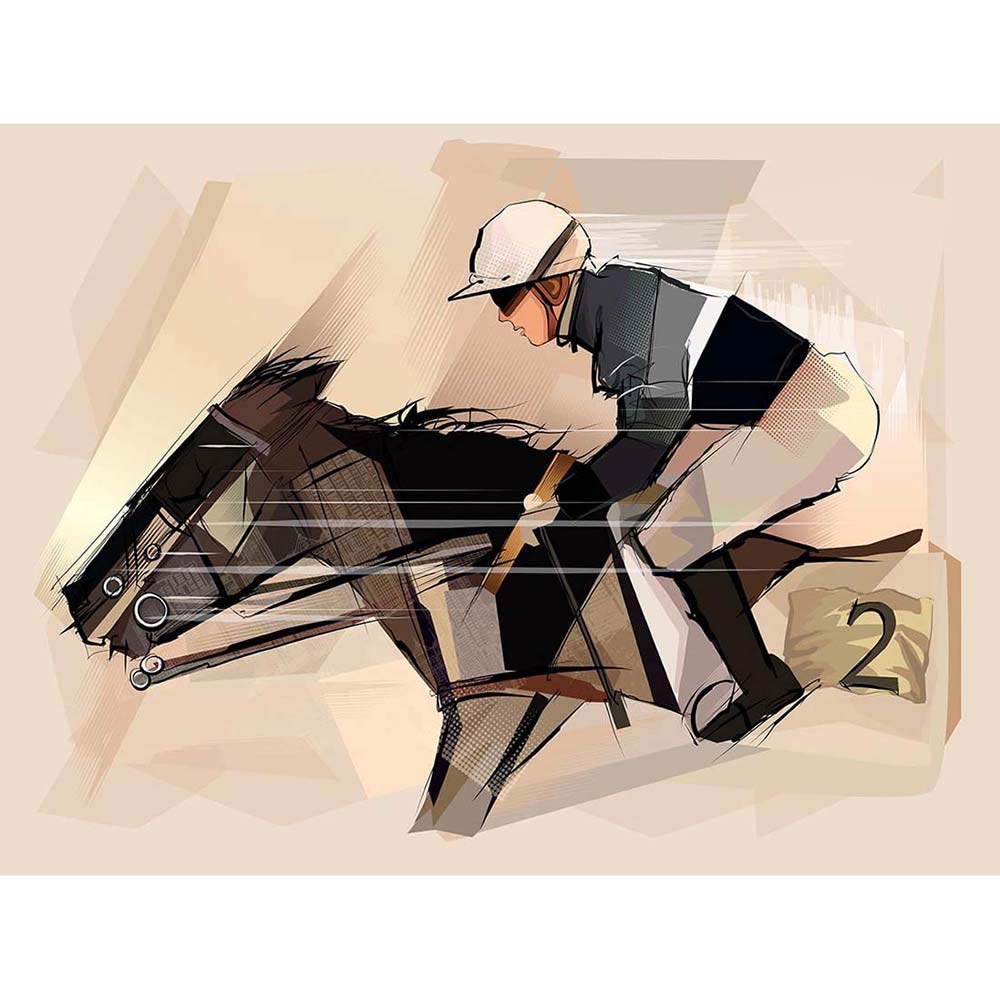 Wee Blue Coo Racing Horse And Jockey Grunge Art Print Poster Wall Decor 12X16 Inch