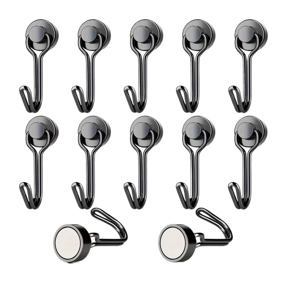 3/6/12pcs Black Magnetic Hooks Heavy Duty Neodymium Rare Earth Hangers, Extra Strong Magnets with Hook for Hanging