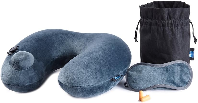 MYCIECOO Inflatable Travel Pillow Neck Support Cushion with Free Sleep Eye Mask and Earplugs