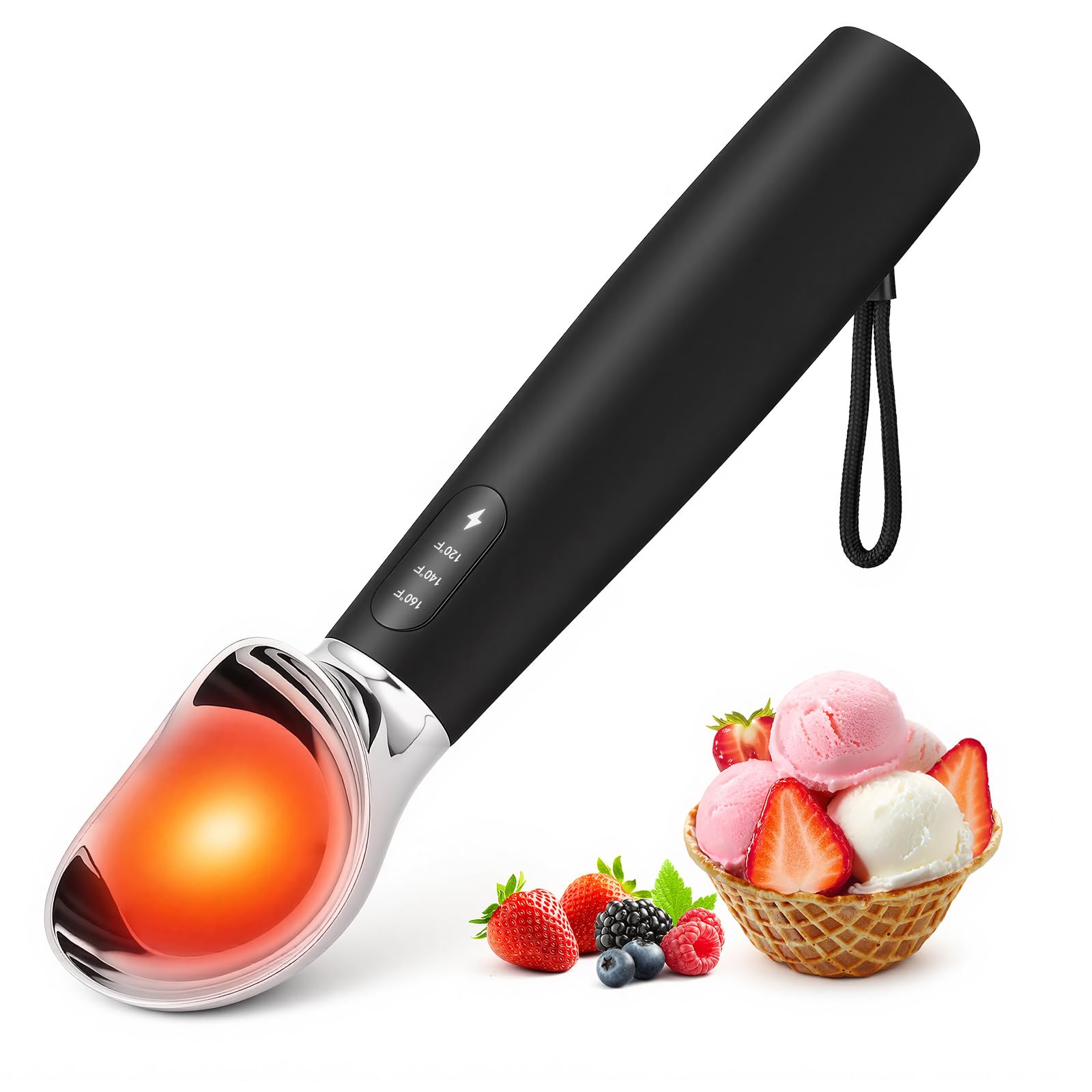 Cucchiaio Gelato, Paletta per Gelato Elettrica Riscaldata con 3 Posizioni di Riscaldamento, Ricaricabile, Impermeabilità IPX7, Porzionatore Antiaderente, Ice Ball Scoop for Hard lce Cream