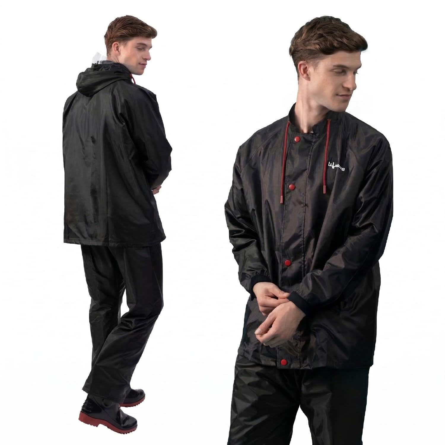 lifelong Men's Polyester Waterproof Standard Length Raincoat Double layered Reversible Rain Suit With Hood & Inner Mobile Pocket, Set Of Top And Bottom-(L, Black)-picture-43