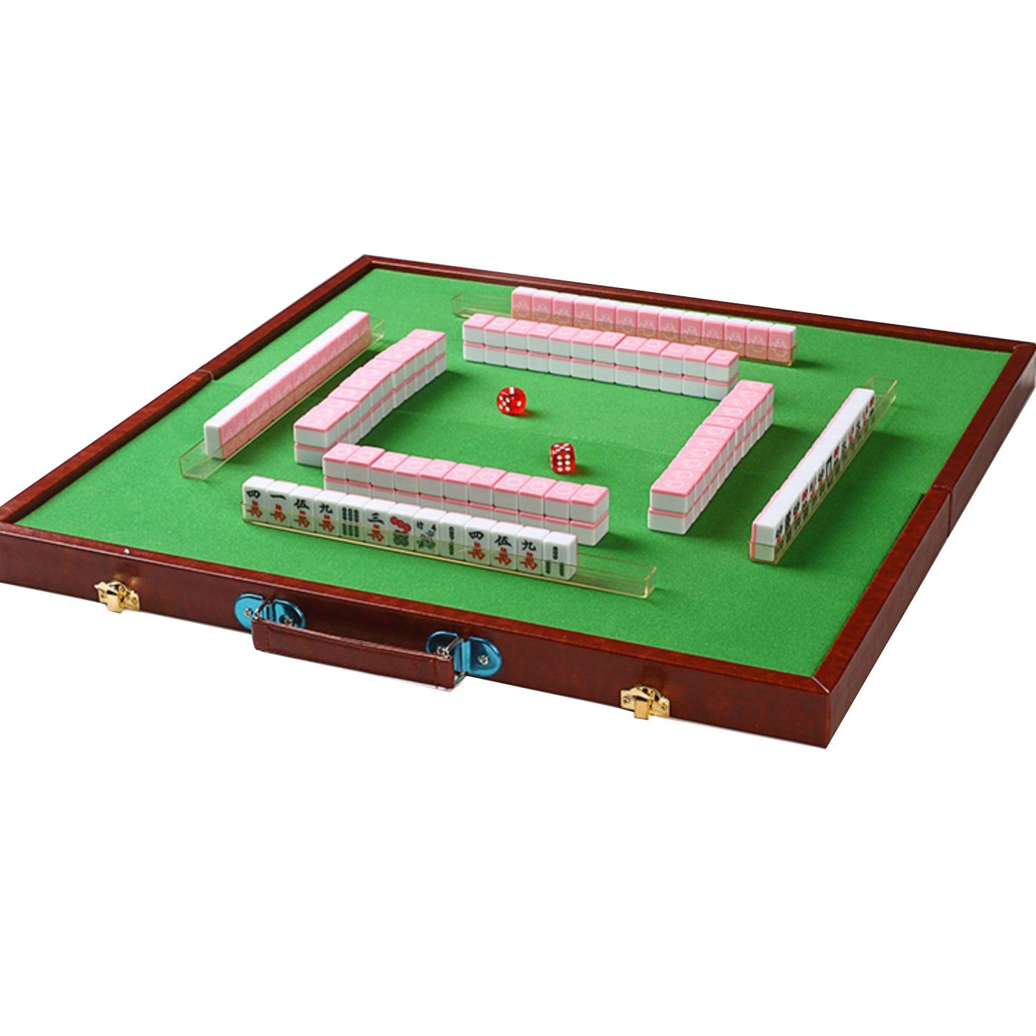 LNNW Chinesisches Schach Mini Mahjong Set Würfel Melamin Reisen Klappaufbewahrungsbox Portable Multiplayer Board Spiel Unterhaltung Casual Party Aktivitäten Spiel Brettspiel(Color:Pink)