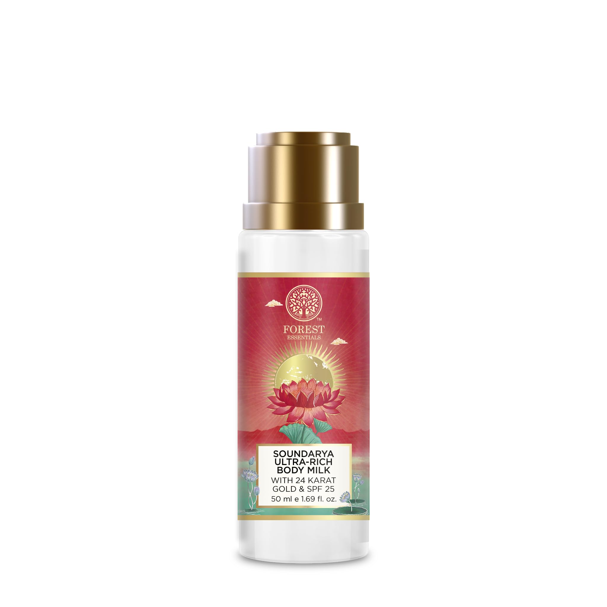 Forest Essentials Travel Size Ultra Rich Body Milk Soundarya With 24K Gold & SPF25 | Ayurvedic Body Lotion with SPF | Tan Removal Natural Body Moisturizer, UVA & UVB Protection, Paraben Free | 50 ml-image-6