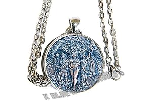 Triple Goddess Wiccan Pentacle Necklace - Glass Cab Photo Pendant