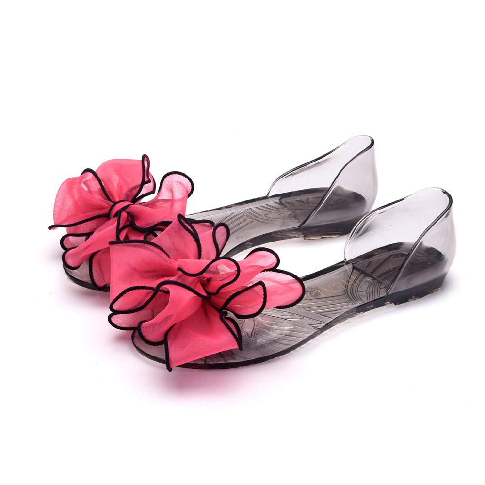 heipeiwaWomen Sandals Bow Flowers Flats Jelly Shoes Peep Toe Summer Beach Sandals