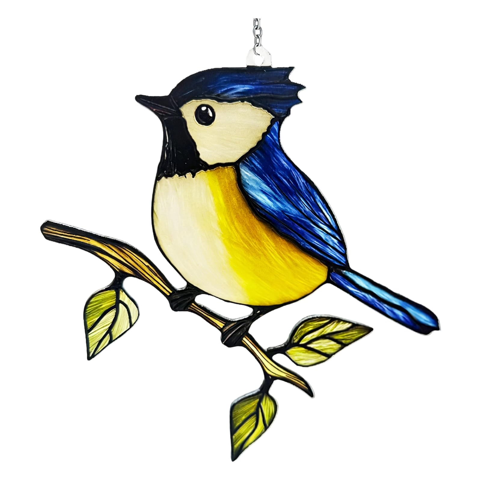 Stained Glass Window Hanging Decors with Puss Flower Bird Detail Creates Beautiful Pattern Glass Sunlight Catcher