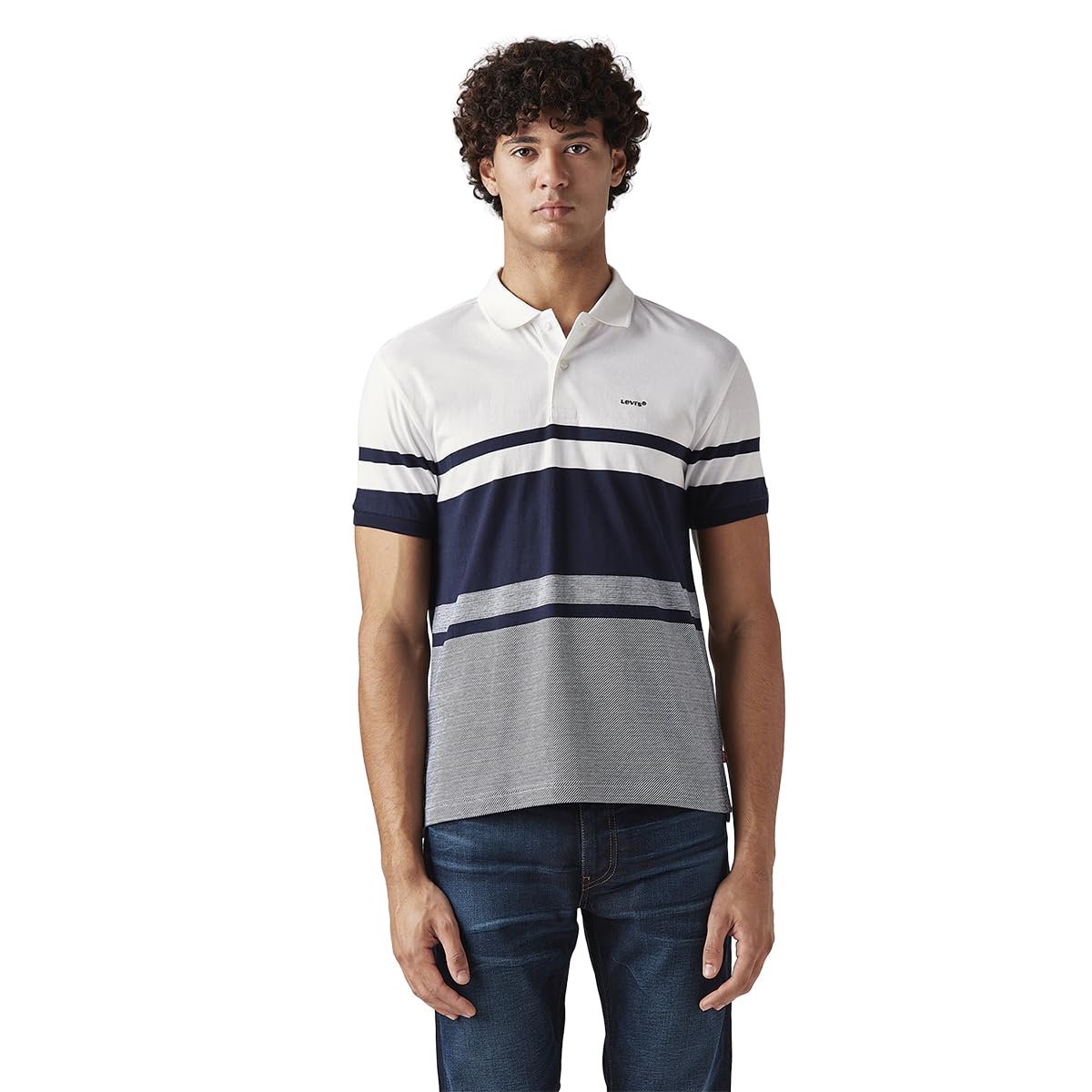 levi's Men's Striped White Slim Fit Textured Polo T-Shirt-picture-11