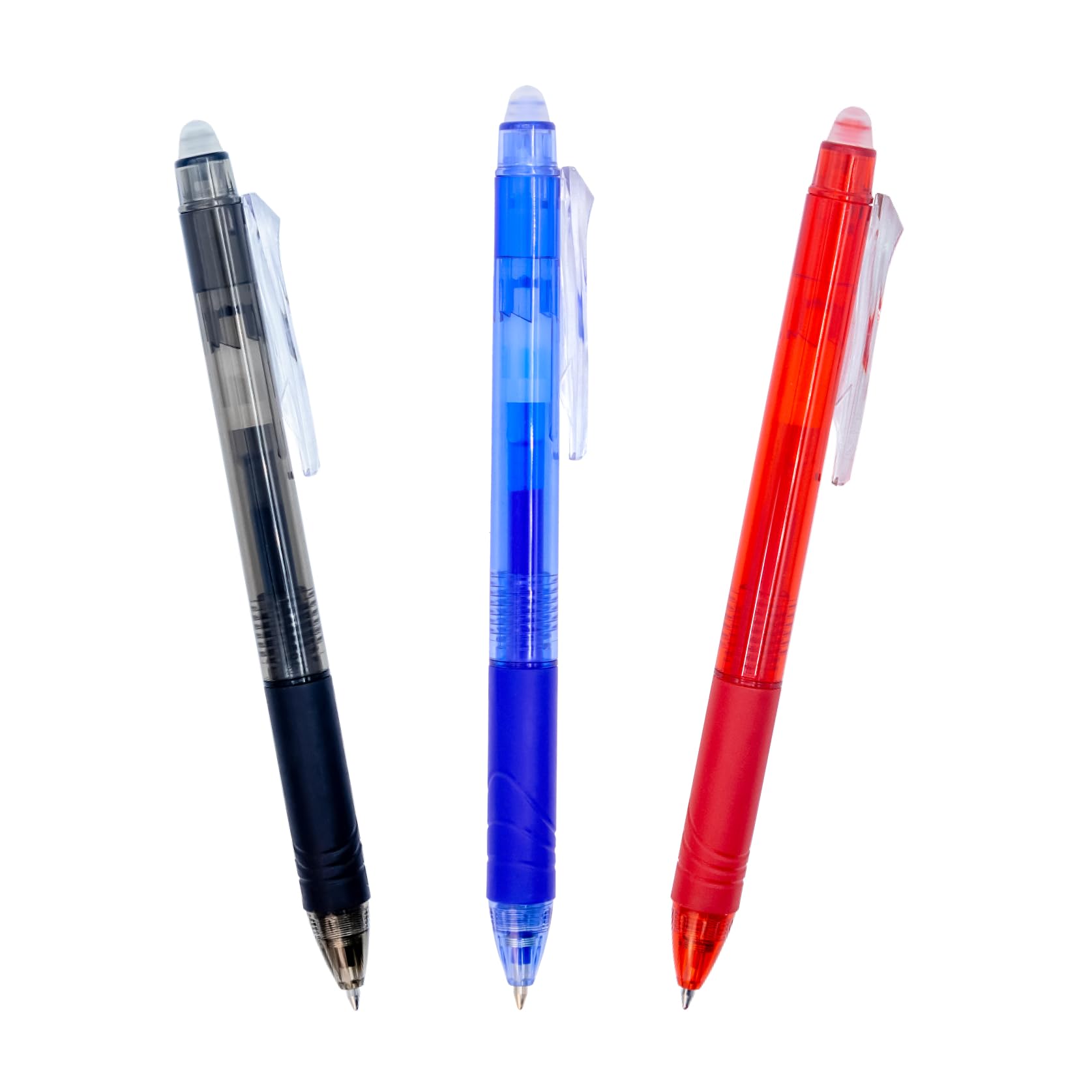 RAYLU PAPER® - Pack of 3 Retractable Erasable Pens with Hybrid Gel Ink, Blue Red Black Colors, 0.7mm Line (3 Colors)