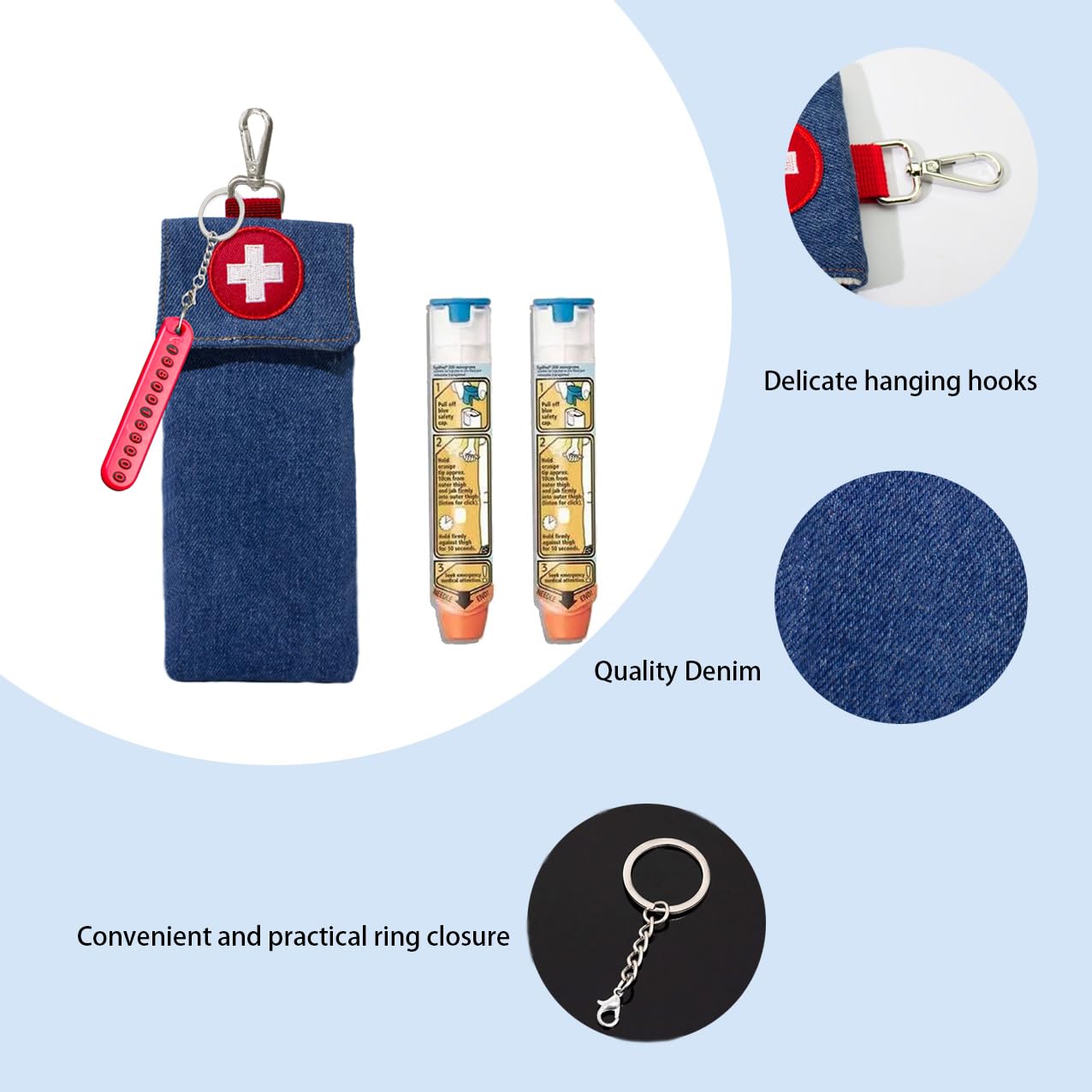 GZFQJJ 1-Piece Epipen Carrying Case, Epi Pen Carrying Case EpiPen Carrier, EpiPen Carrier Slim with Clip Epipen Holder Bag for 2 EpiPen Allergy Medical Essentials (Blue)
