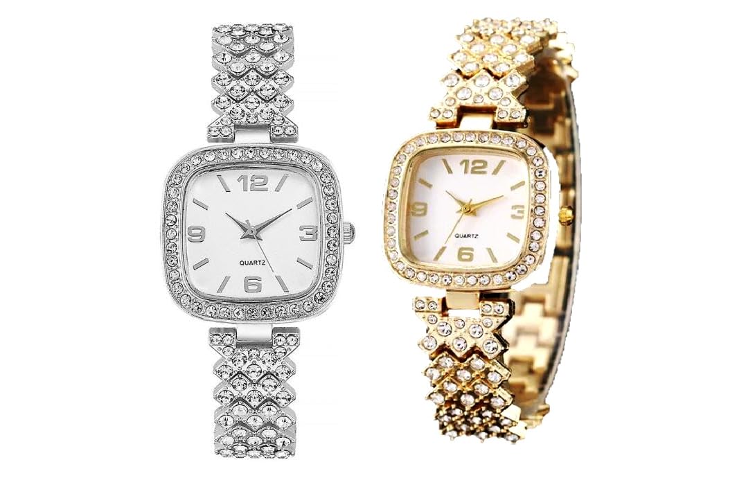 ULTRON New Womens Silver Square Rhinestone Crystal Watches, Stainless Steel..Combo of Rose Gold & Silver (B0DC4HQVP3) Amazon Price History, Amazon Price Tracker