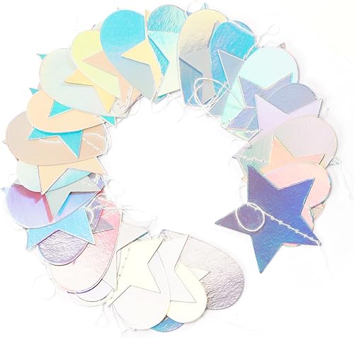 Miniatura 3 de Guirnalda holográfica de discoteca iridiscente, diseño de corazón de estrella, 52 pies de neón para colgar en papel para boda, cumpleaños, despedida