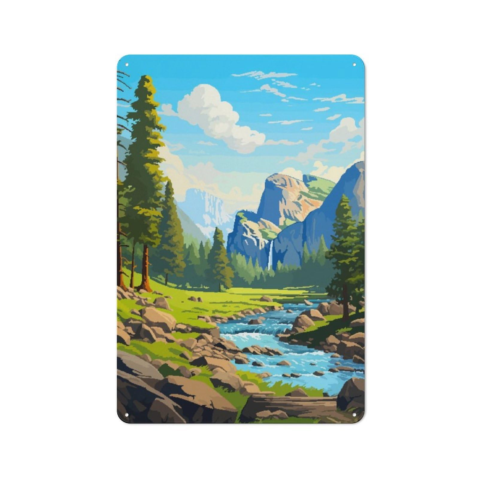 Junmoney Yosemite Spring Pixel Art Retro Tin Sign 30X20cm For Workshop Wall, For Collectors Of Retro Metal Wall Decor