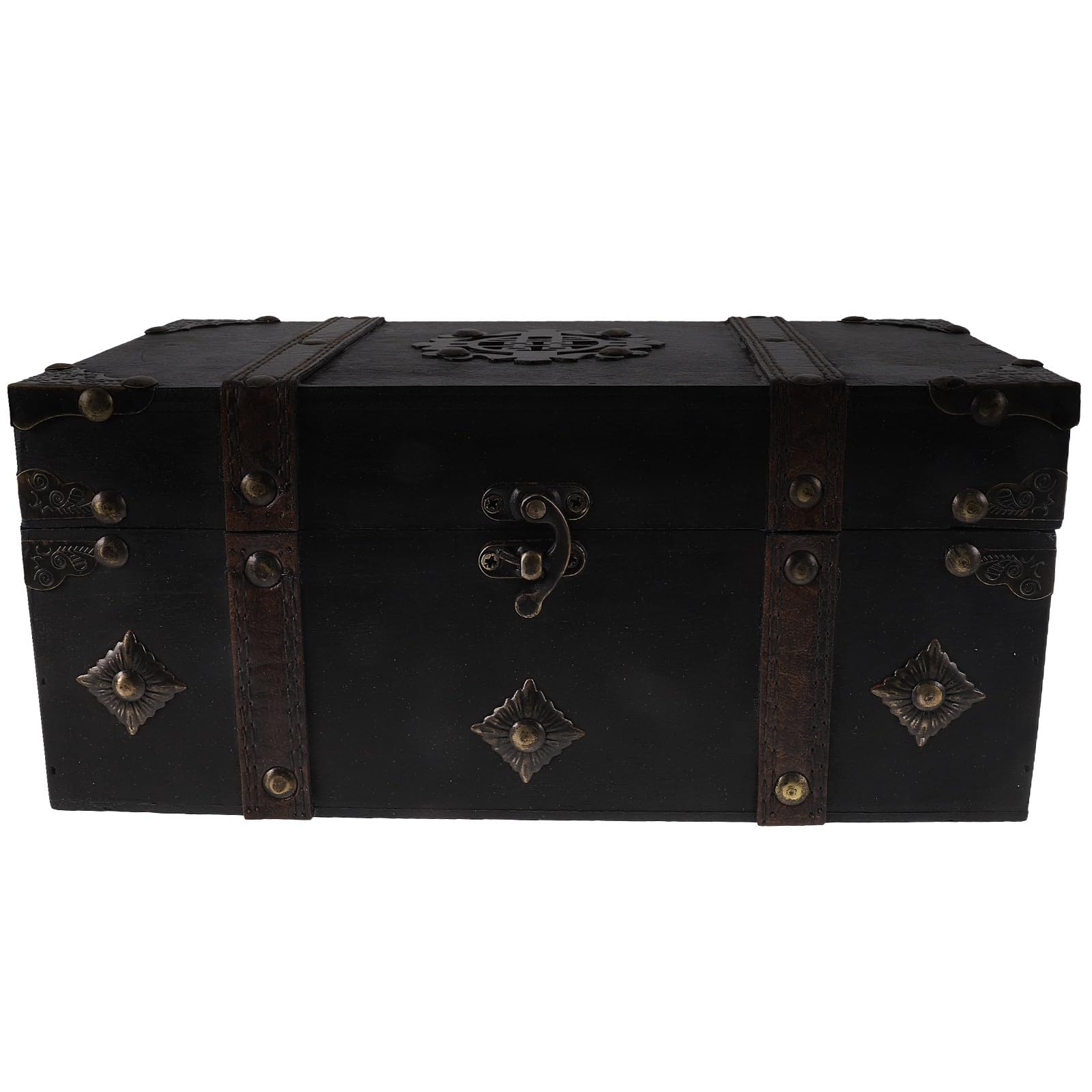 VOSAREA Vintage Holzkiste mit Schnappverschluss Retro Aufbewahrungsbox Schwarz Leicht zu Öffnen für Familienspiele und Dekoration