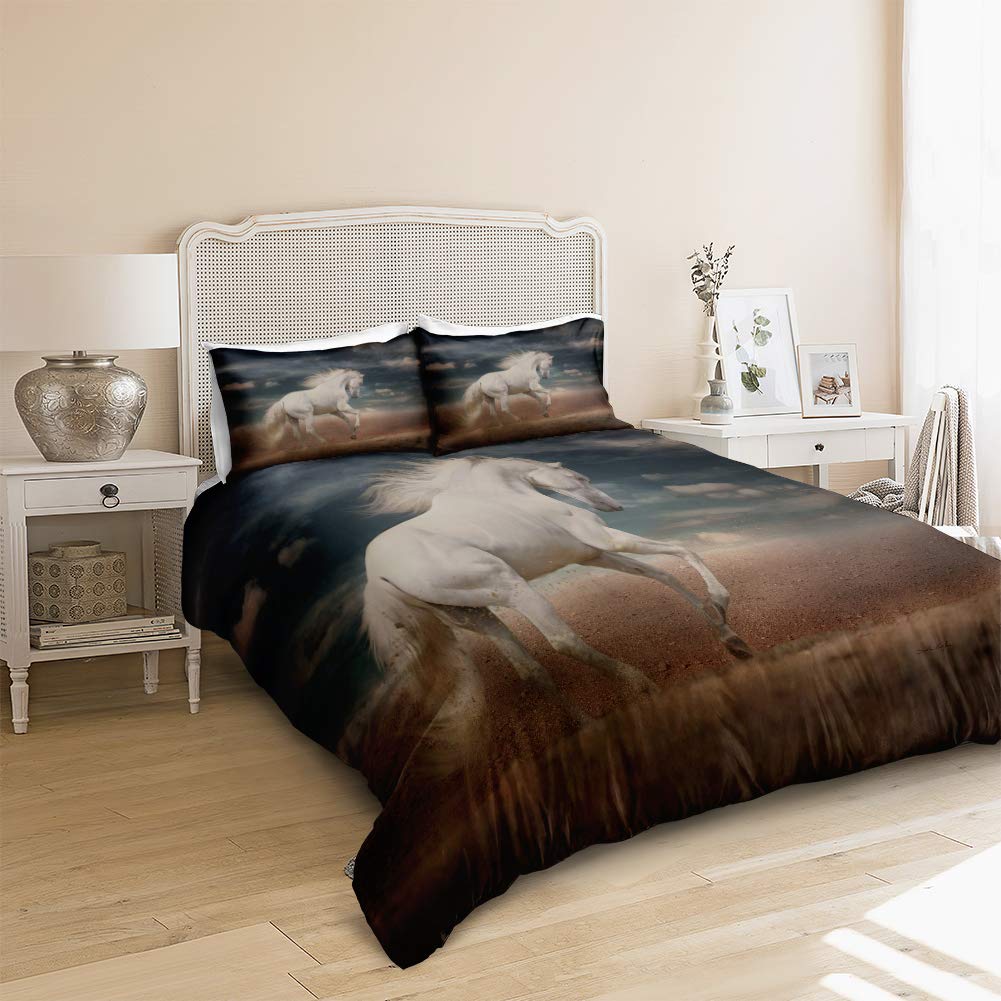 Biancheria da letto 155 x 220 cm, con cavallo rosso, in morbida microfibra, biancheria da letto con cavallo selvatico, set copripiumino con chiusura lampo e 2 federe 80 x 80 cm