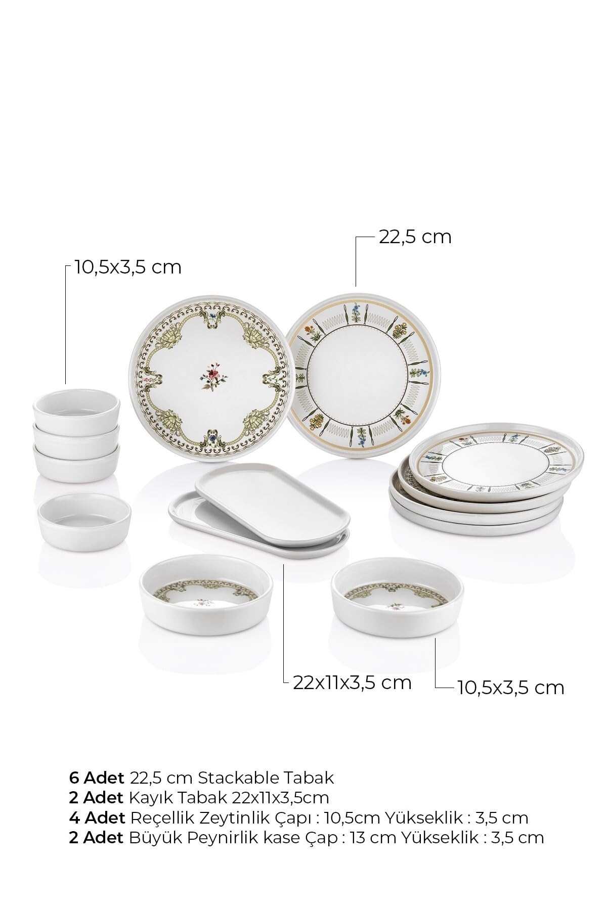 Country serwis śniadaniowy 14-częściowy dla 6 osób – ceramiczny zestaw do serwowania z ceramiki Kütahya, nadaje się do mycia w zmywarce
