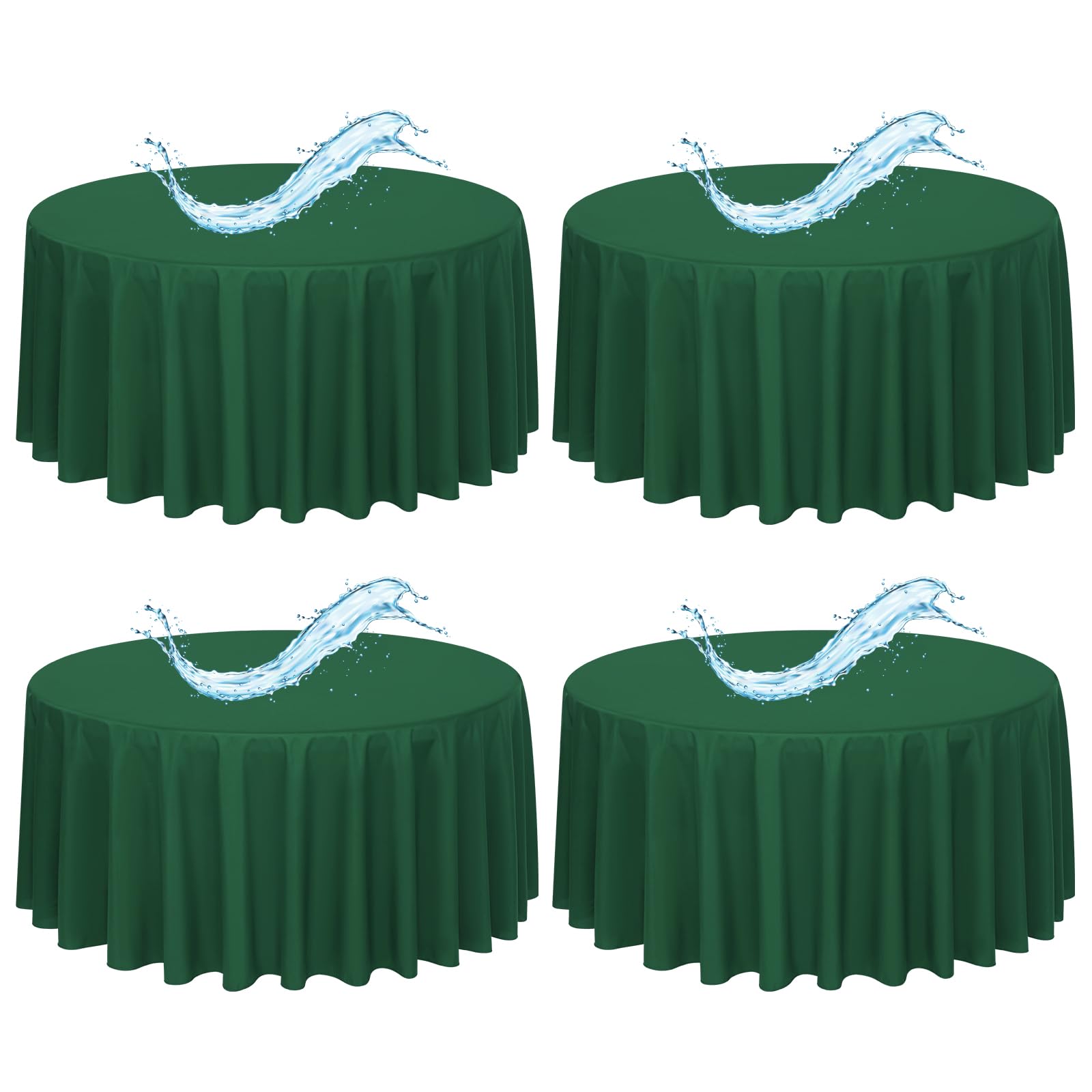 4 Pack Dark Green Round Tablecloth 229CM/90Inch Dark Green Tablecloths Waterproof Polyester Table Cloth for Round Tables Stain and Wrinkle Resistant Washable Fabric Table Cover for Party Wedding