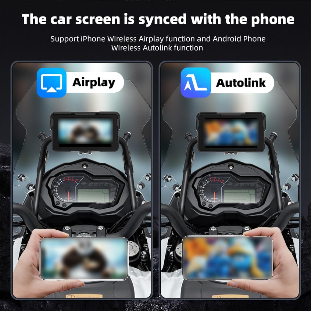 Cruscotto per Moto con Schermo Touch IPS da 5 Pollici, Car Play e Android Auto, Resistente e Facile da Usare, Nessuna Pressione dei Pneumatici