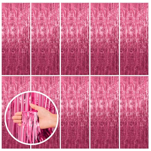 Image of BOMSI 10 Pack Pink Backdrop Party Decorations Tinsel Curtain Party Backdrop Foil Fringe Birthday Decorations Photo Booth Streamer Backdrop Pink Theme Bachelorette Graduation Party Decorations