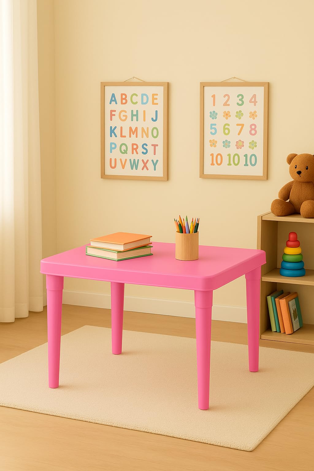 Nilkamal Genius Strong & Durable Plastic Table for Kids | Toy Table |Study Table| Laptop Desk | Dining Breakfast Table for Eating & Multipurpose (Pink)