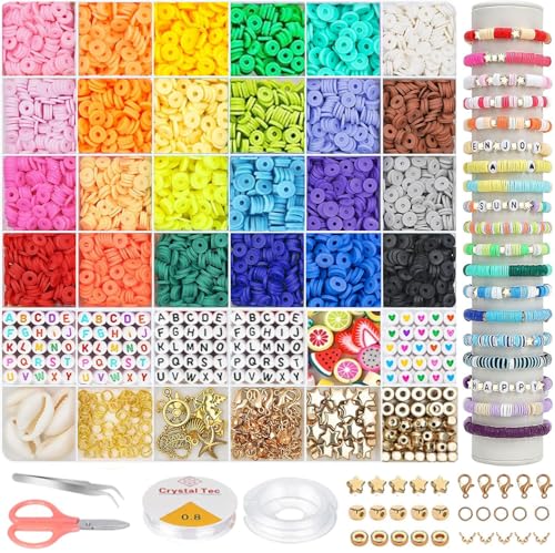 5400 Clay Beads Bracelet Making Kit 5000pcs Beads for Friendship Bracelet Kits 24 Colors Polymer Clay Bead with Letter & Fruit Bead for DIY Jewelry Making Bracelets Necklace Earrings