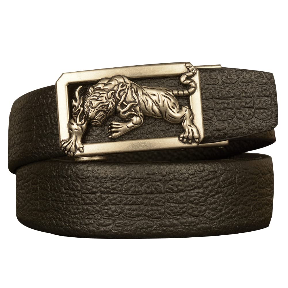 BDAYEK Men's Belt Men'S Leather Belt Floral Pattern Interchangeable Buckle Casual Ratchet(B,130Cm/51Inch)