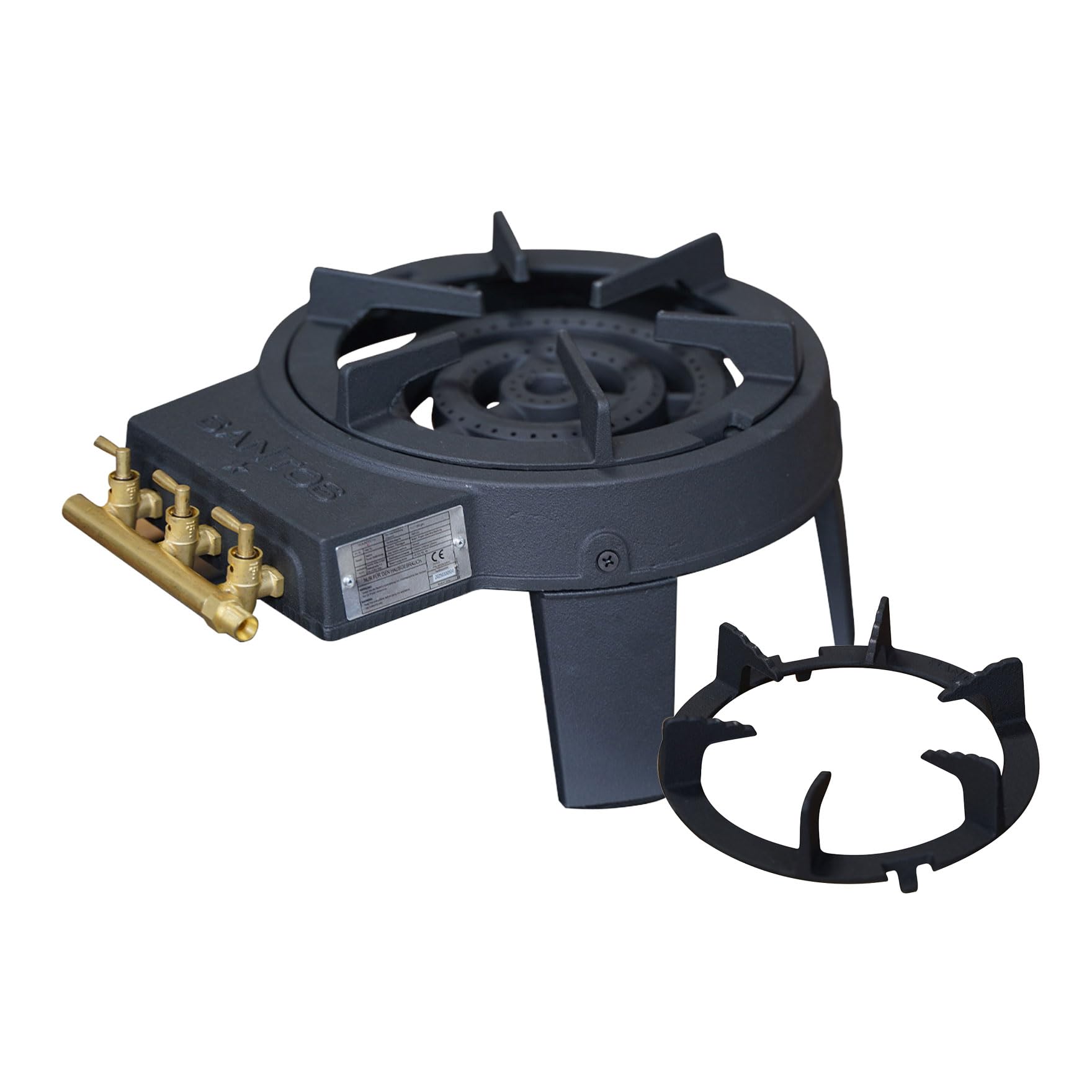 SANTOS Power Wokbrenner Gas – 11 kW Wok Kocher aus Gusseisen mit Wokring & Flachring – Gaskocher für Outdoor Küche, Garten, Camping & BBQ - Gasbrenner zum Kochen - Hockerkocher Gas - Profi Wok Brenner