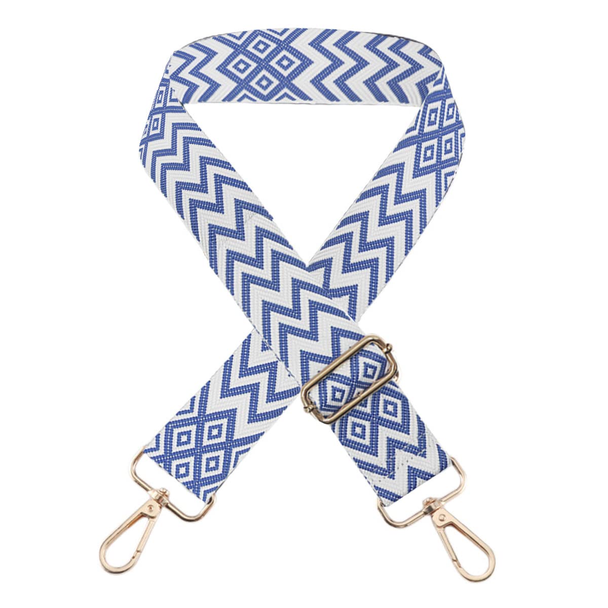 1pc Extendable Zigzags Jacquard Bag Strap with Clasps Geometric Webbing Belt for Shoulder Crossbag Messenger Bag Replacement (Blue)