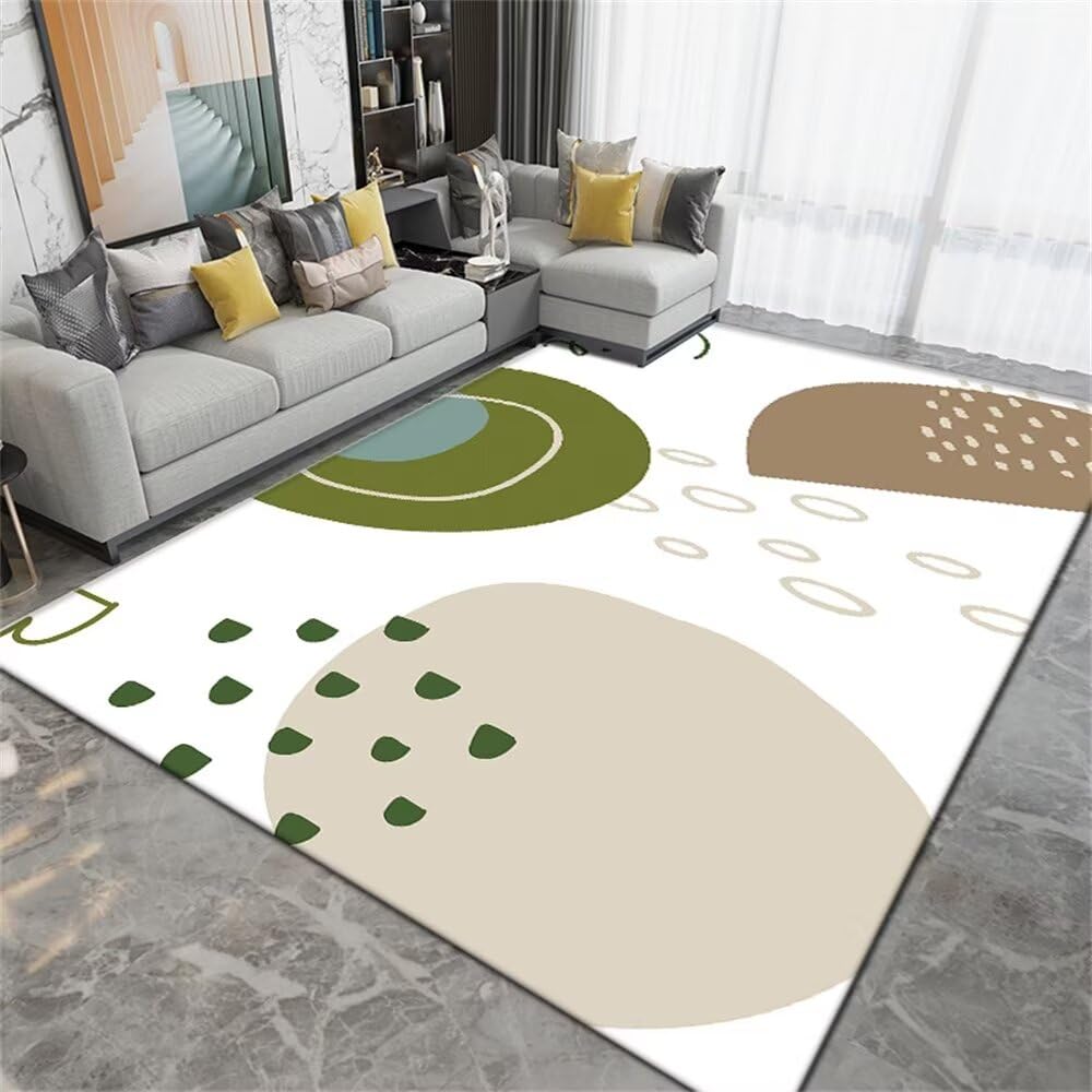Deco salon moderne tapis de canape vert gris grand format pour decoration interieure