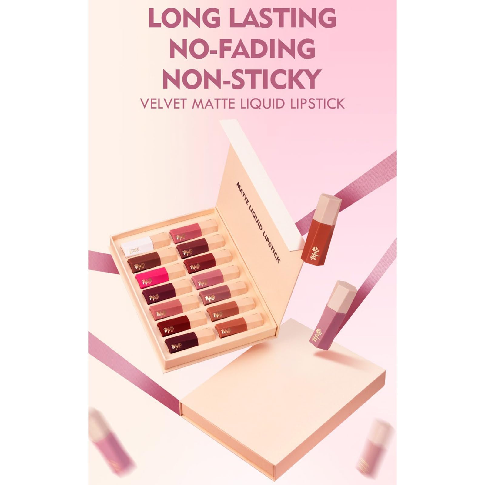 Wasserdichter Lippenstift mit mattem Samt Finish, langanhaltend, wischfeste Formeln, 14 Farbtöne, feuchtigkeitsspendender, nicht übertragender Lipgloss, langanhaltender, matter Lippenstift