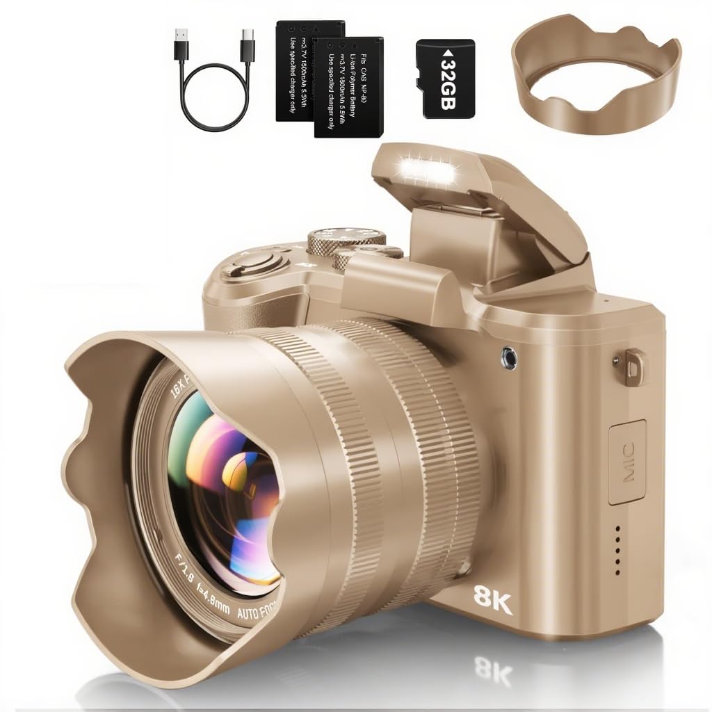 5K Digital Camera for Photography, 48MP Autofocus Vlogging Camera with Viewfinder & dual camera, 16X Digital Zoom Point and Shoot Cameras with 32GB SD Card 2 Batteries Compact Travel Camera