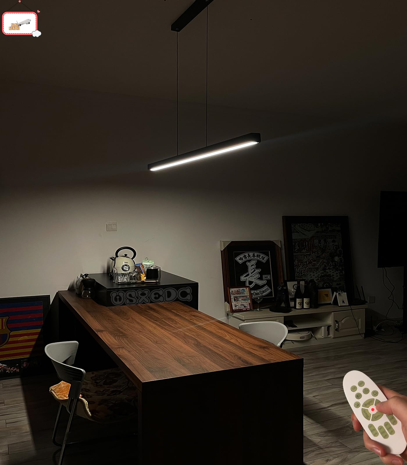Lampada a sospensione a LED minimalista dimmerabile nera per tavolo da pranzo L120cm Lampada a sospensione a LED design lineare Lampada a sospensione da cucina Lampadario regolabile in altezza Sala da