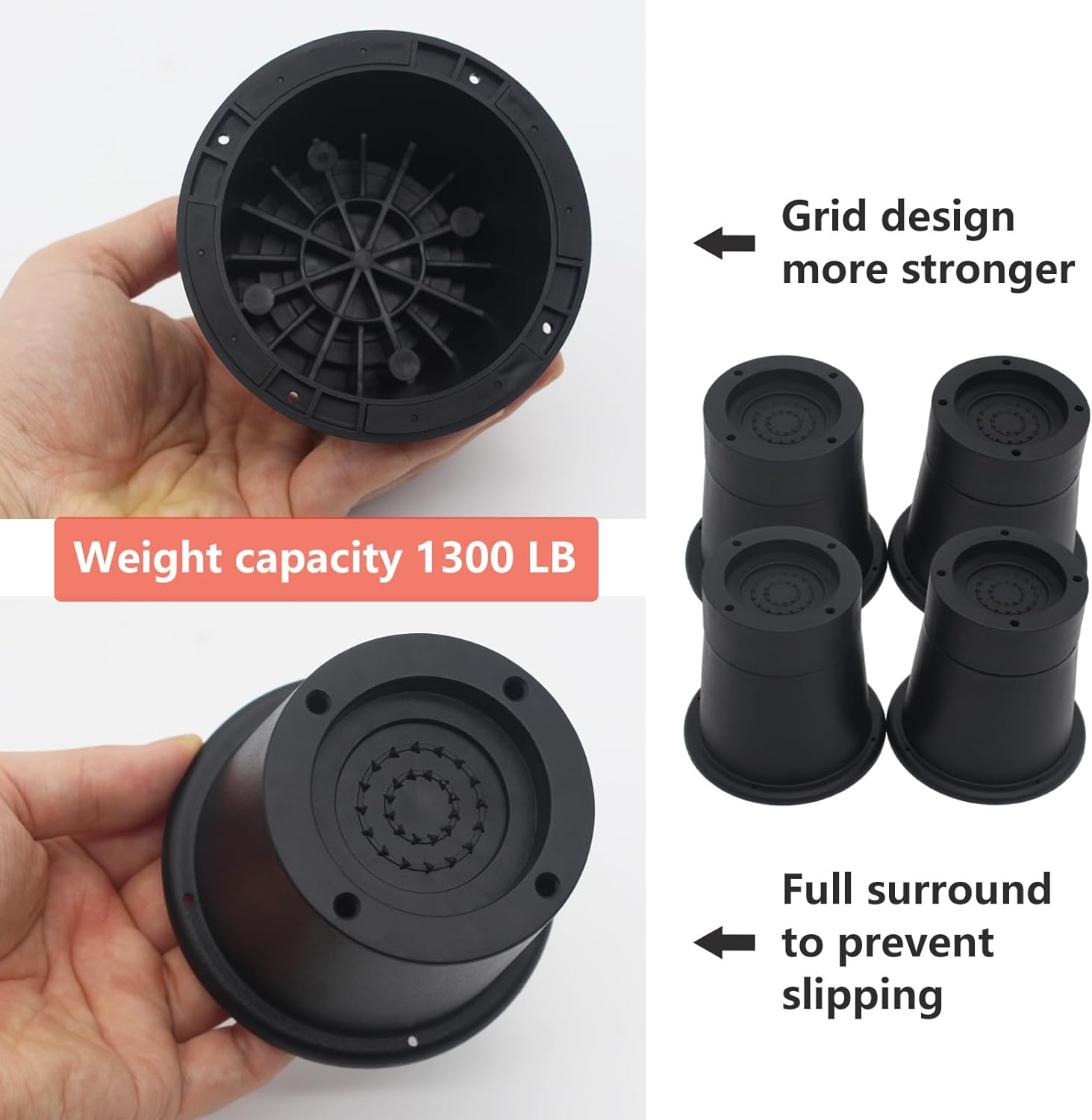 8 Pack Furniture Risers 3 inch Black Bed Risers, Bed Lifts Risers for Sofa, Couch, Desk, Bed Elevators Heavy Duty Bed Frame Risers Table Leg Extenders Supports Up to 1,300 Lbs