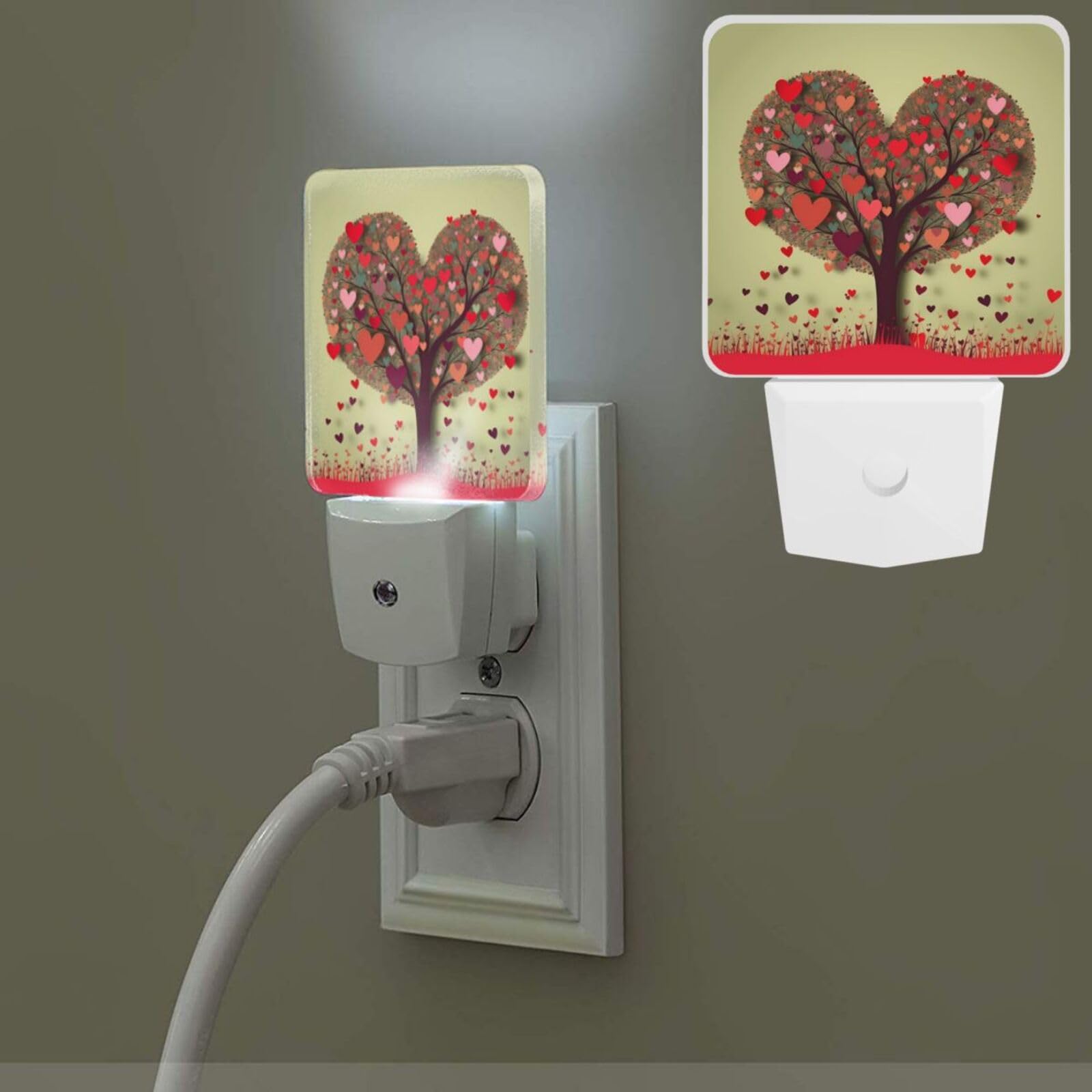 Night Lights Plug into Wall Energy Saving NightLight Heart Tree Night Lights for Adults Bedroom Bathroom Toilet LED Nightlights with Smart Dusk to Dawn Sensor