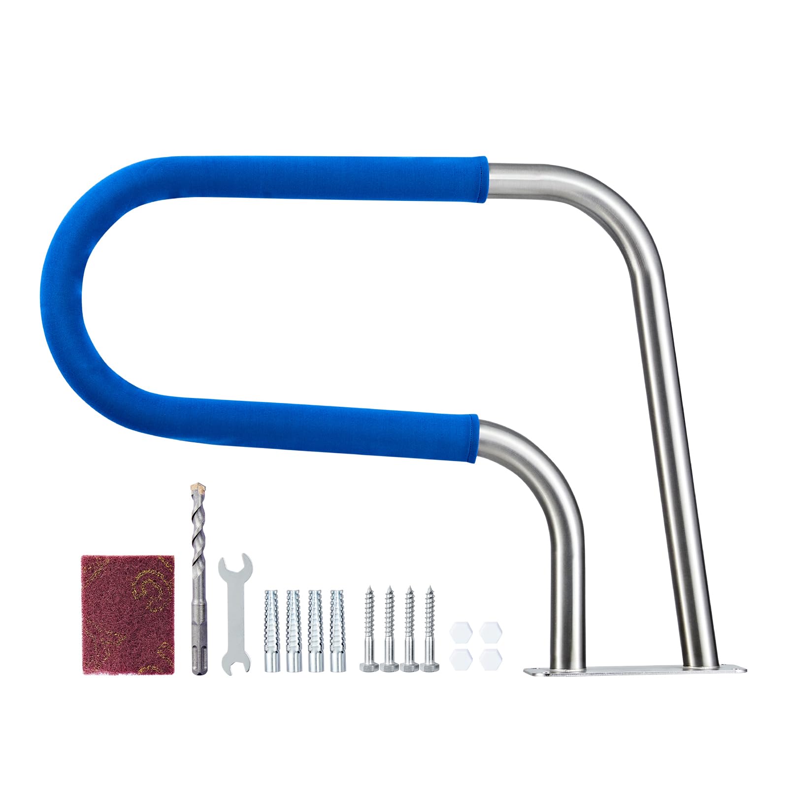 VEVOR Barandilla de Piscina, Soporta hasta 100 kg, Acero Inoxidable 304, con Funda Antideslizante Desmontable y Numerosos Accesorios, para Piscinas, Parques Acuáticos y Spas, 788 x 100 x 558 mm