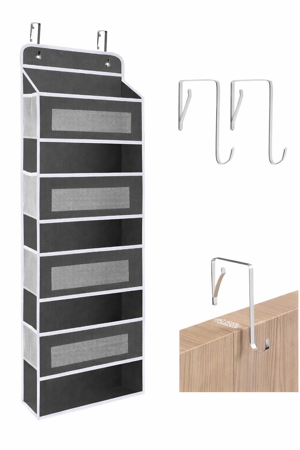 Over Door Organizer, Non-Woven Fabric, 5 Large Pockets with Clear Windows, 10 Mesh Side Pockets, 145x40x16.7 cm, 20kg Capacity, Hanging Storage for Toys, Shoes, Diapers (Black, 5)-image-18