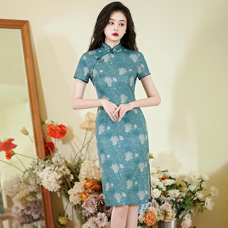 Robe d'été pour femme style chinois Cheongsam à manches courtes JYHBHMZG - 7