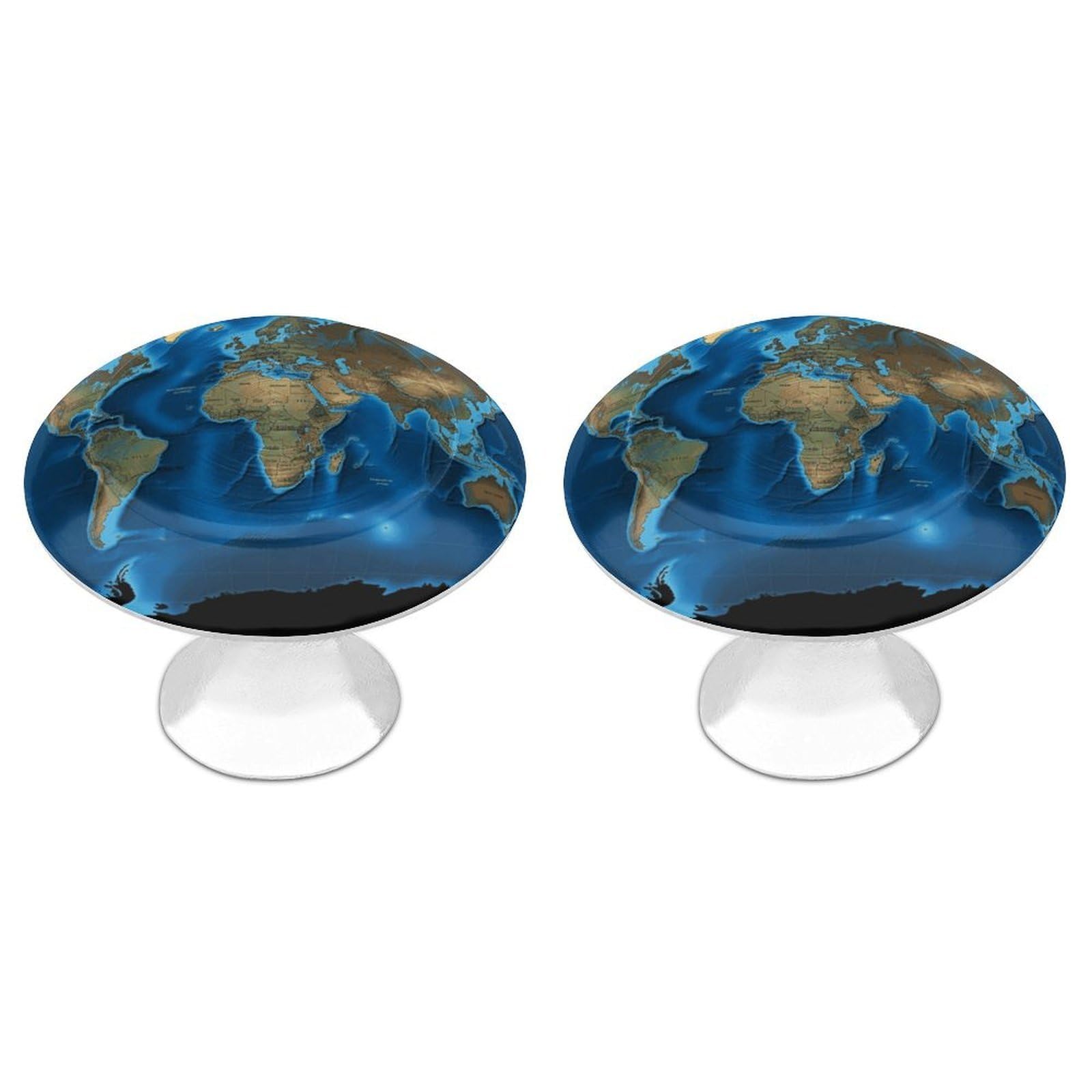 QMNLKH World Map Cabinet Knobs for Home, Round Drawer Pulls for Kitchen, Personalized Cupboard Handles with Screw, Fashion Dresser Knobs for Office, Drawer Handles, 2 Packs