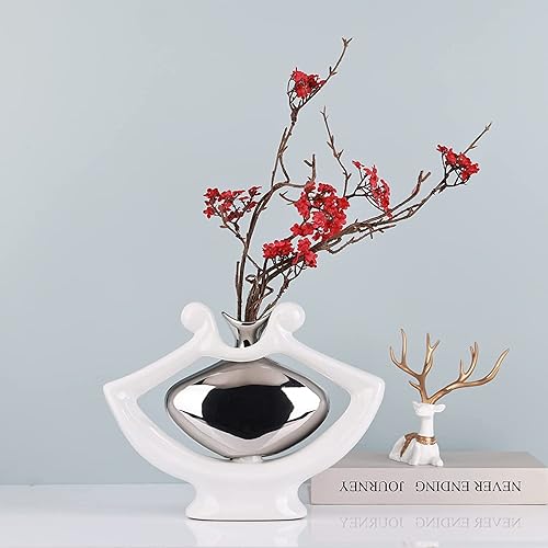 Miniatura 7 de Jarrón de cerámica, jarrón abstracto, jarrón blanco moderno para decoración del hogar para centro de mesa, estantería, mesa de café, boda, sala de