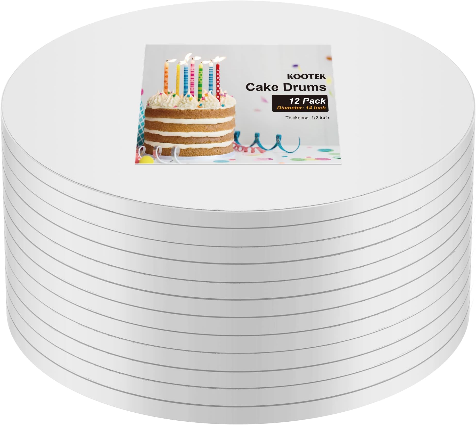 Kootek 12PCS Cake Drums 14 Inch Round, 14in Cake Boards Set, 1/2" Thick Sturdy Cardboard Base for Wedding & Party Desserts, Food Grade for Baking & Decorating, Base para Pastel (White)
