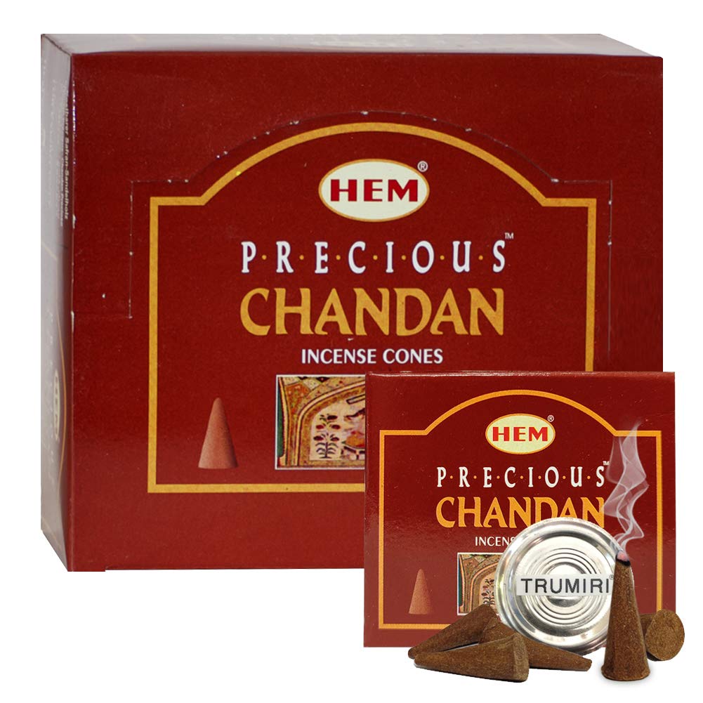 Precious Chandan Incense Cones and Cone Incense Burner Bundle Insence Insense Hem Incense