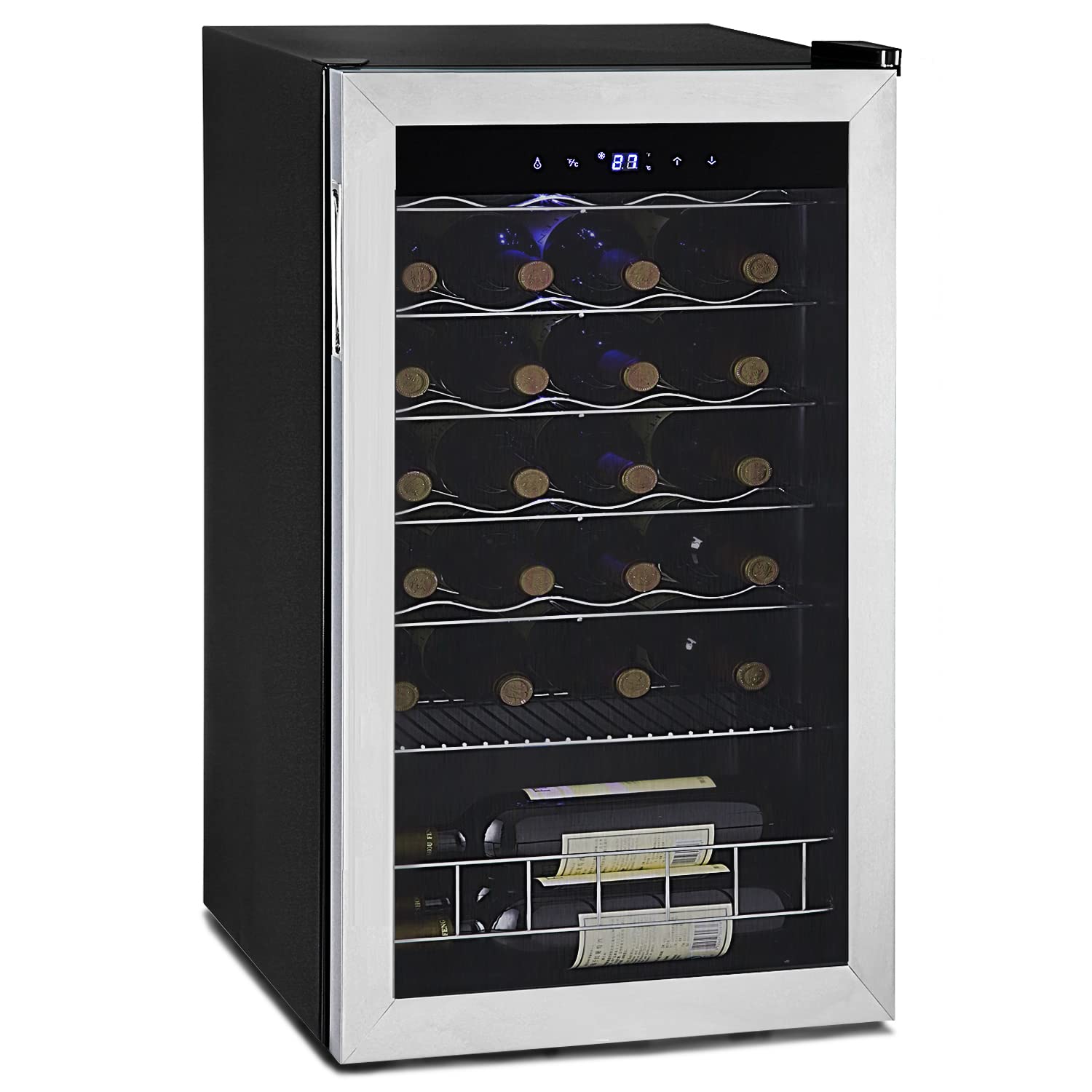 Smad 33 Bottle Wine Fridge Freestanding Compressor Wine Cooler, Stainless Steel Frame
