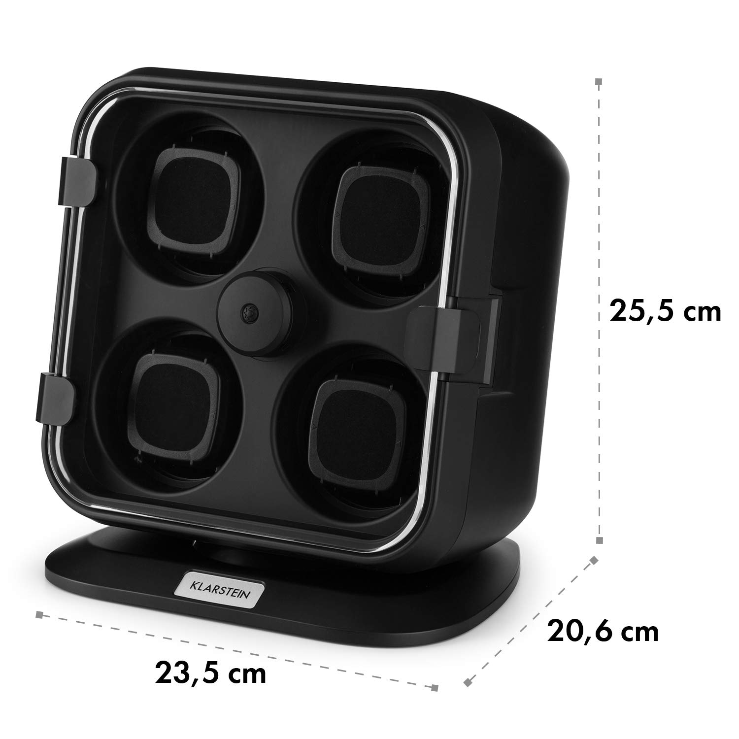 KLARSTEIN Caja Relojes Automáticos, Caja Giratoria Relojes 4 Compartimentos, Cajas para Relojes con Luz, Estuche para Reloj, 3 Velocidades de Rotación, Relojero con Cojines, Watch Winder, Negro