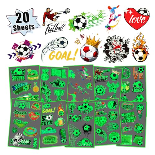 TatoYard Tatuajes Temporales De Fútbol – 20 Hojas Con Diseños Luminosos, Impermeables Y Duraderos, Ideales Para Fiestas Infantiles