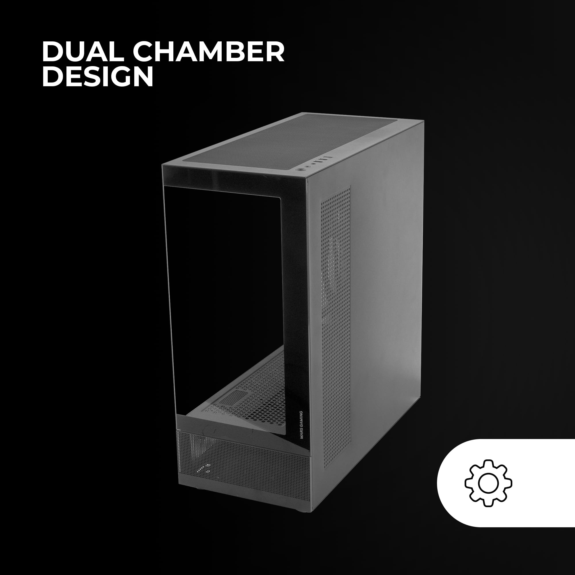 Mars Gaming MC-SET, Case PC ATX, Pannelli Frontali e Laterali Vetro Temperato Continuo, Design Inferiore con Tecnologia AirTech Mesh, Semitower Gaming Doppia Camera, Capacità Fino a 9x Ventola, Nero