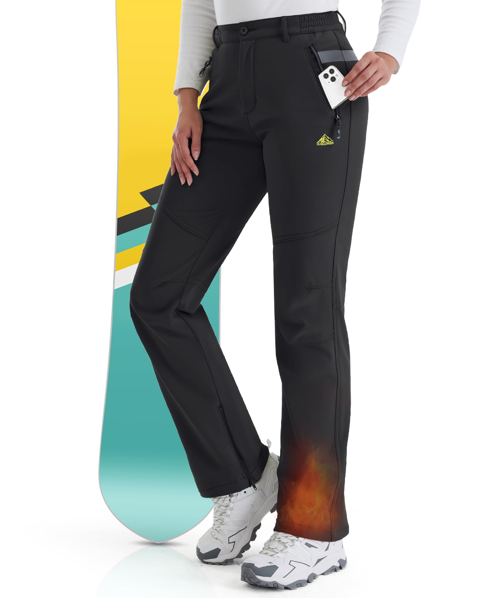 IGOLUMON Snow Ski Pants Womens Waterproof Fleece Lined Pants Winter Insulated Softshell for Hiking Snowboard Outdoor