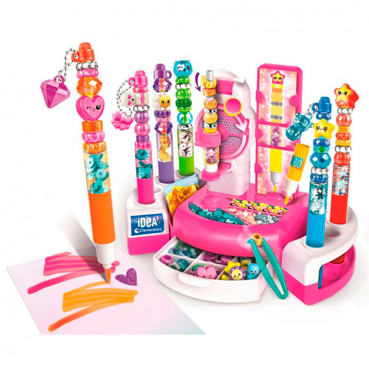 Clementoni | Marker Creator Studio pour Enfants 6 Ans+ | 8 Feutres à Fabriquer & Personnaliser | Perles Brillants & Personnages Inclus | Activité Créative sans écran | Idée Cadeau